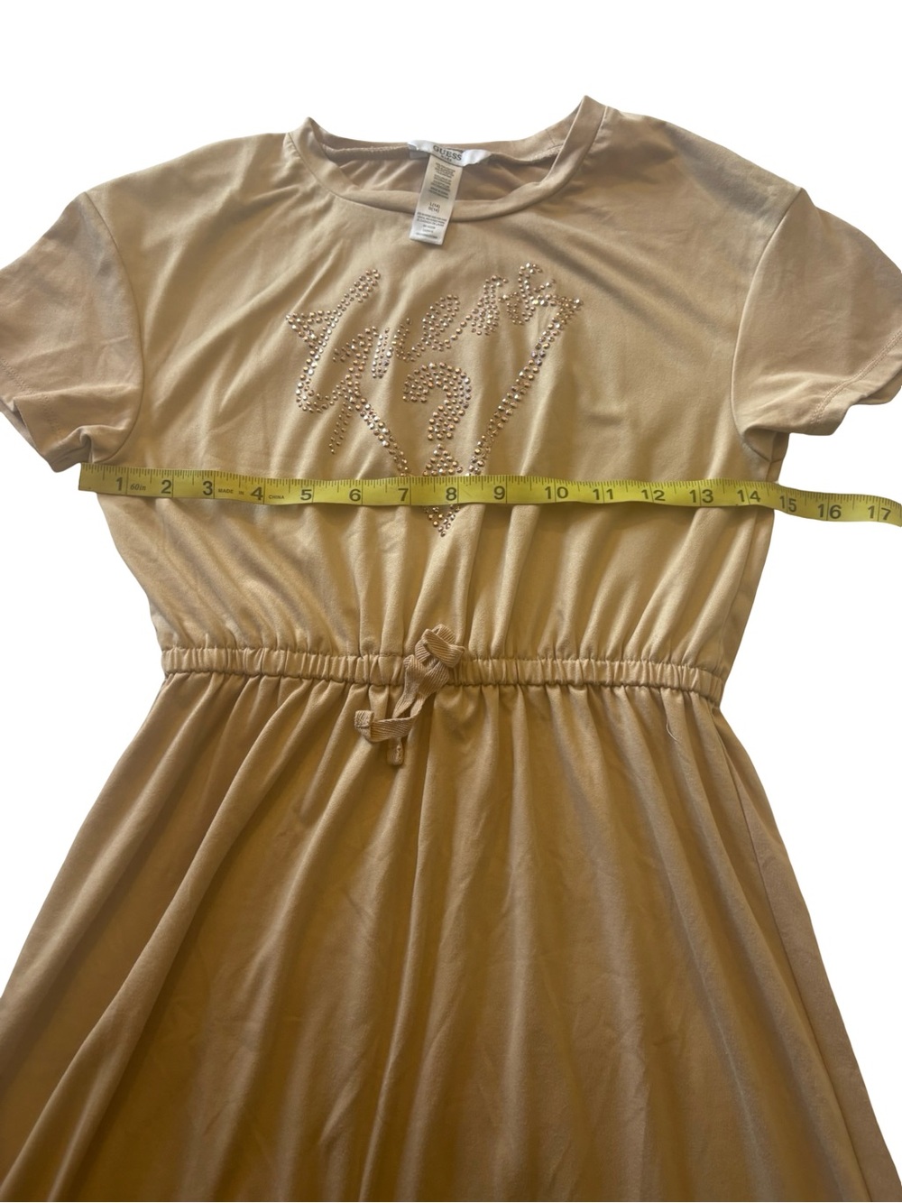Guess Beige Short Sleeve Dress with Pearl Logo